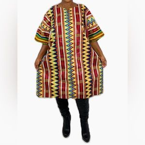 African Print Ankara Tribal Multicolor Cotton Midi Shirt Kaftan Dress